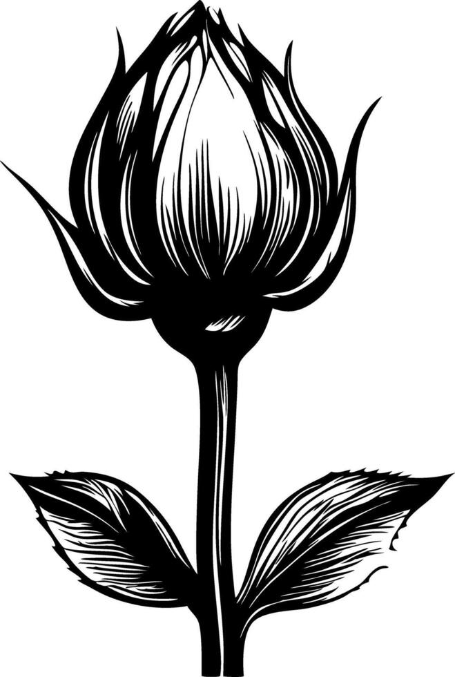 Elegant Black and White Rosebud Illustration for Tattoos and Art Design vector