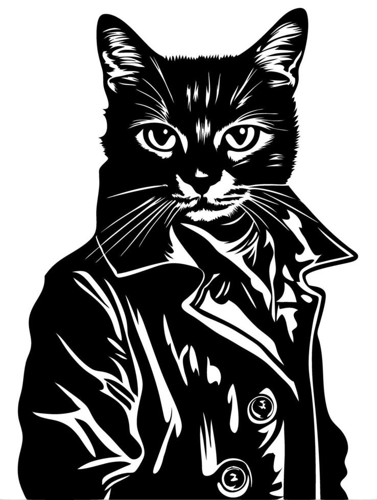 Stylish Cat in Trench Coat Illustration for Art and Design Projects vector