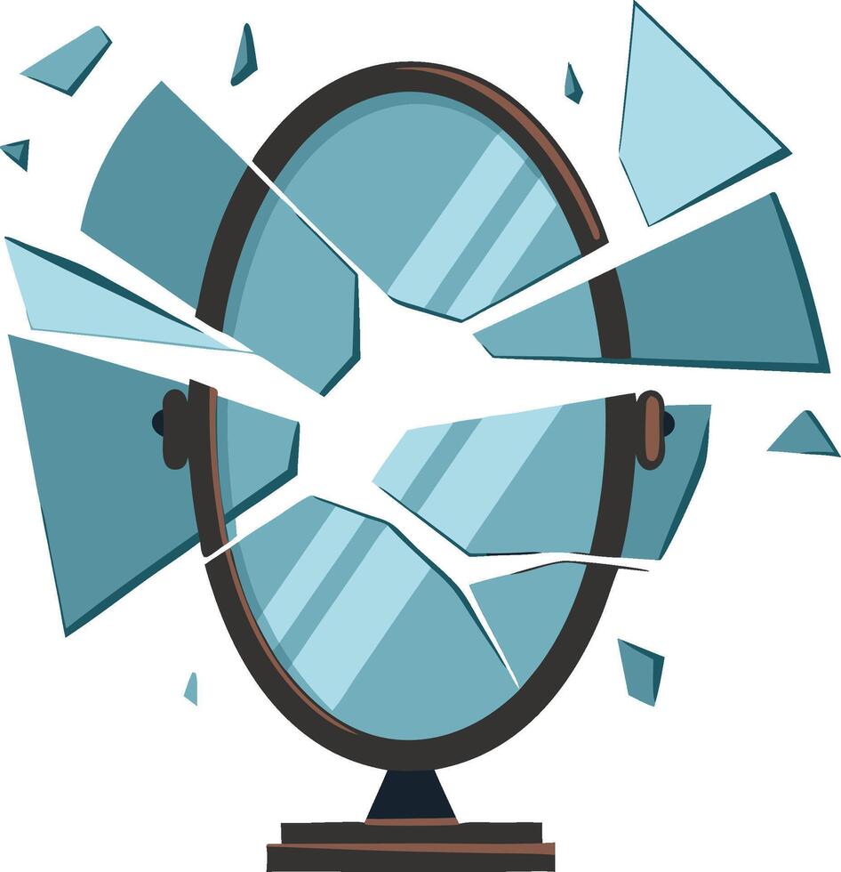 Shattered Mirror Symbolizing Bad Luck and Reflection Metaphor for Design Use vector