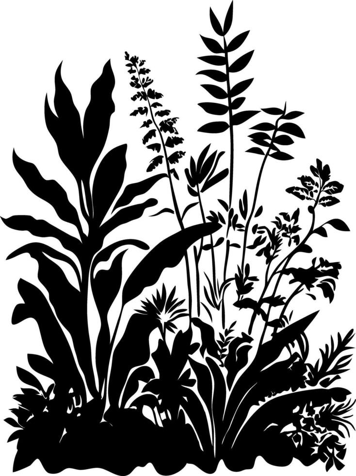 Lush Botanical Silhouette Illustrating Diverse Plant Leaves vector