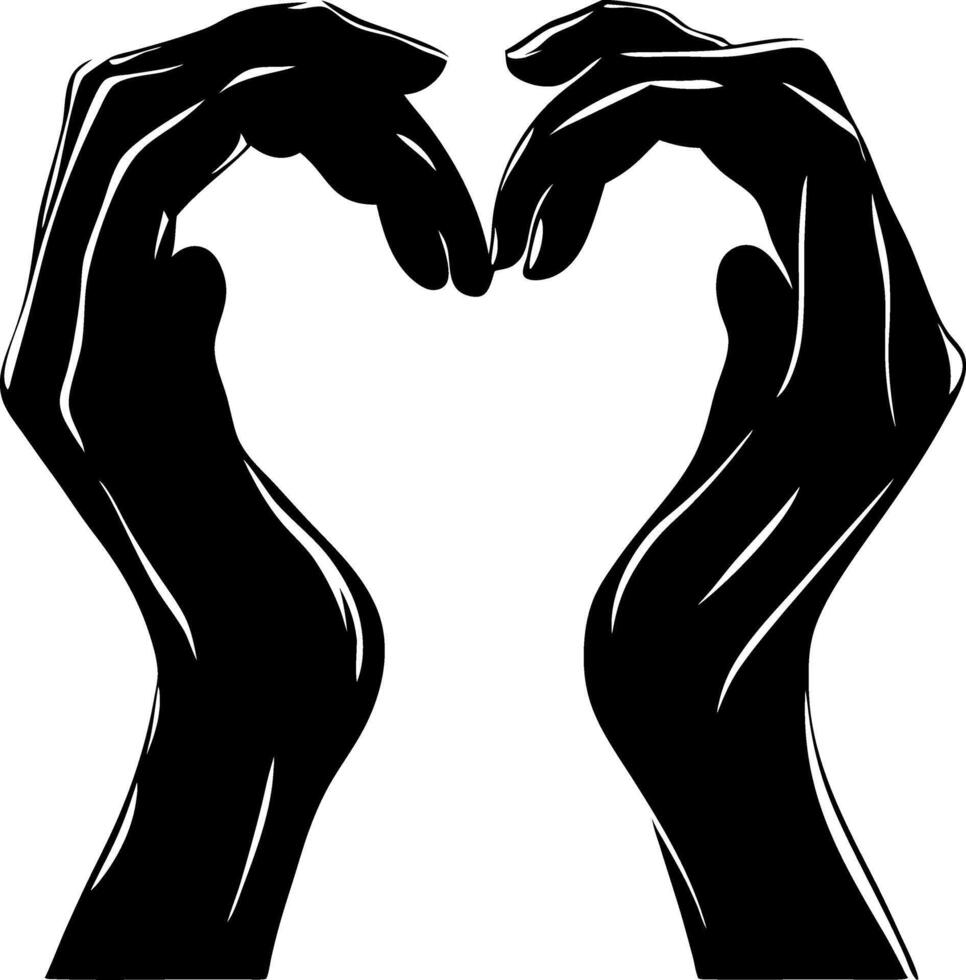 Illustration Silhouette Hands Forming Heart Gesture Symbolizing Love Connection vector