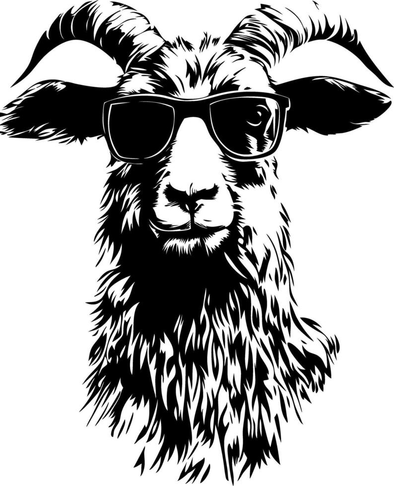 Cool Goat Wearing Sunglasses Illustration for Tattoos and T-shirts vector