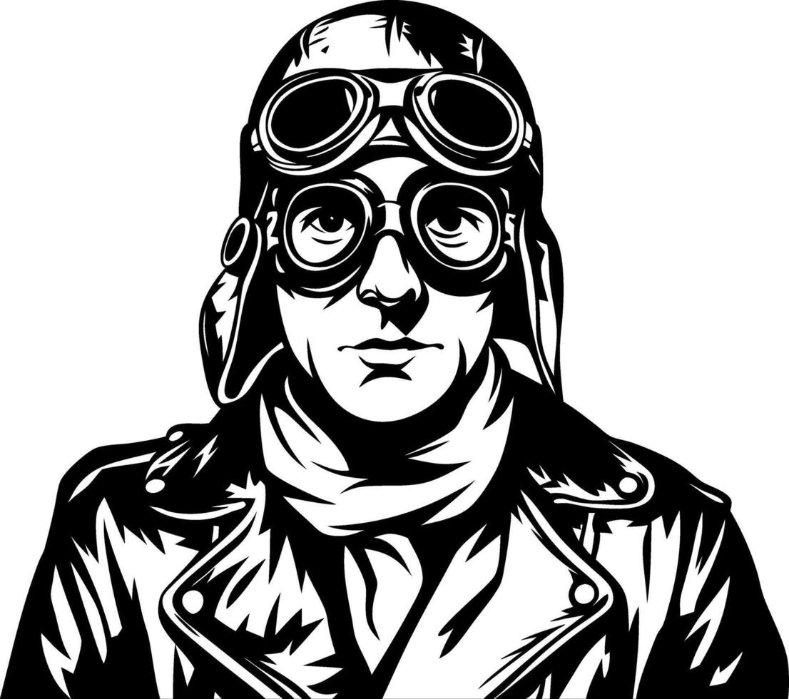 Vintage Aviator Portrait Wearing Goggles and Leather Jacket Art vector
