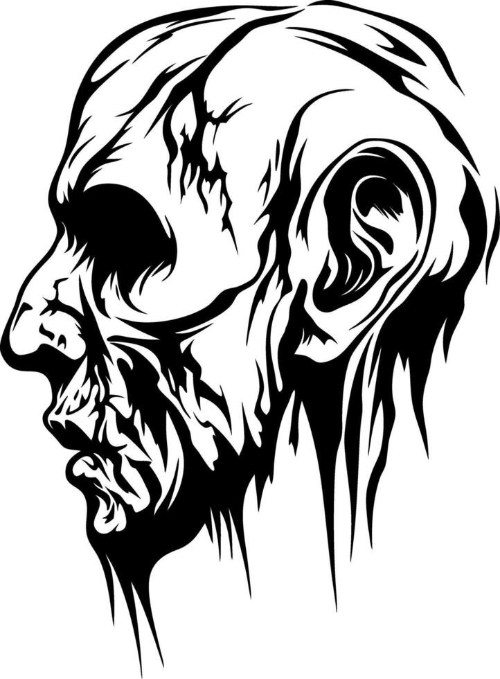 Grunge Zombie Skull Side Profile Art for Tattoo and Halloween Design vector