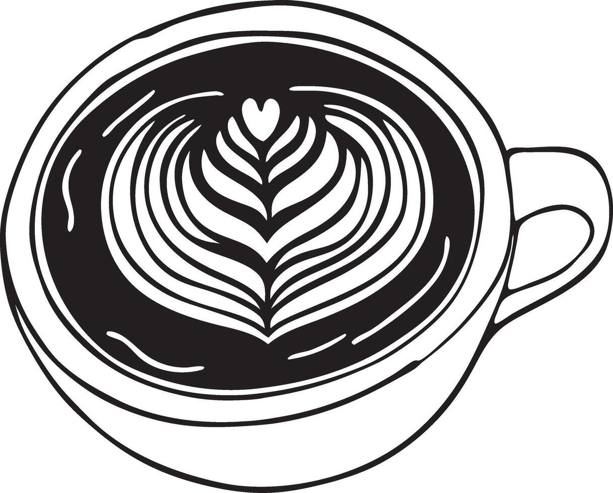 Coffee Cup with Heart Latte Art Design for Cafe Menus and Prints vector