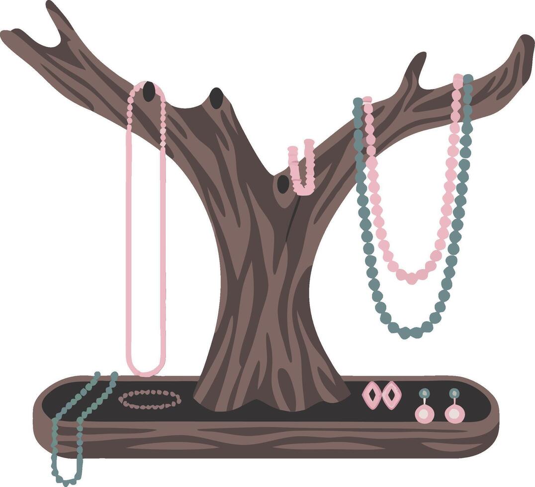 Jewelry Tree Stand with Colorful Necklaces and Earrings Illustration vector