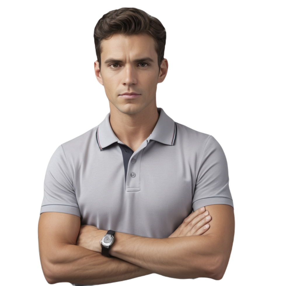 A young male teacher in a light gray polo shirt interacting with students in a classroom png
