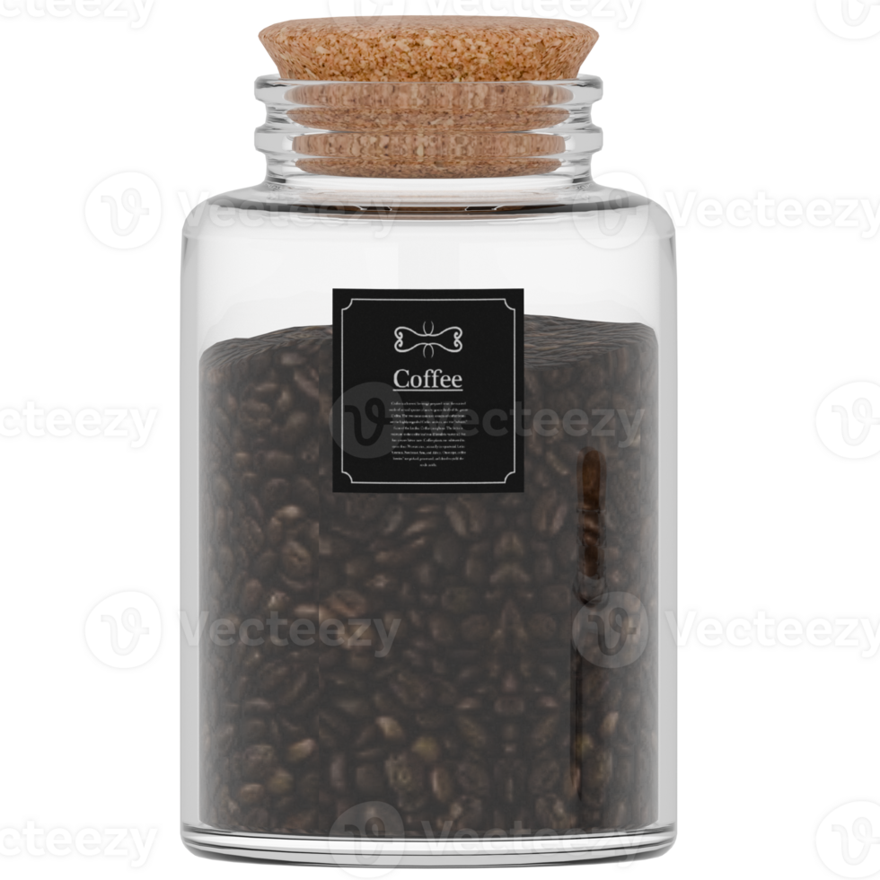 A jar of coffee beans with a cork lid png