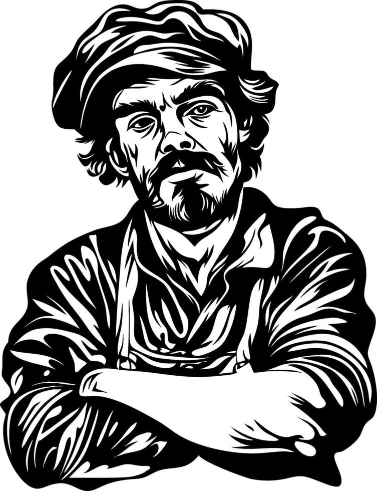 Vintage Worker Illustration Crossed Arms Grungy Portrait Art vector