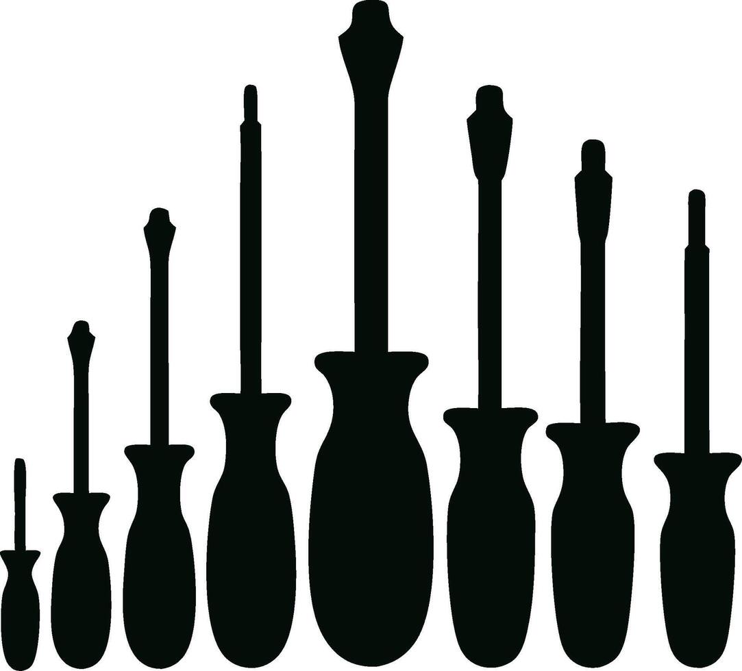 Illustration Silhouette of Assorted Screwdriver Set for DIY Projects and Hardware Design vector