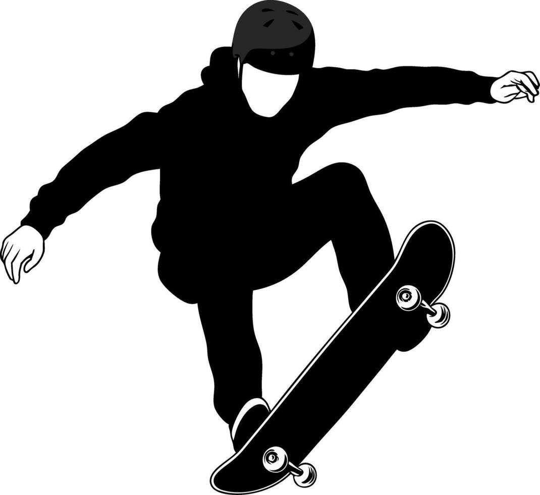 Skateboarder Performing Midair Trick Silhouette Art for Posters and Apparel vector