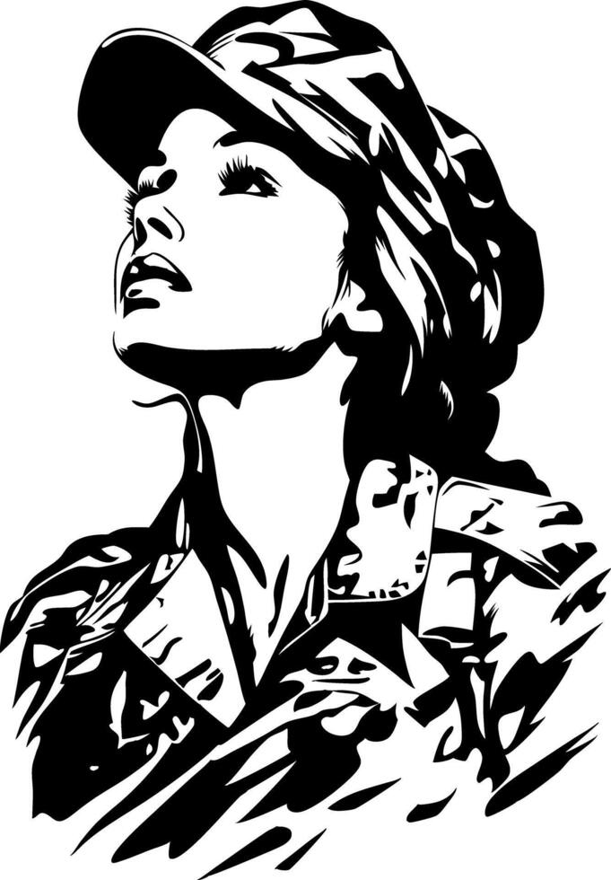 Woman in Military Hat Inspirational Art for Tattoos and Posters vector