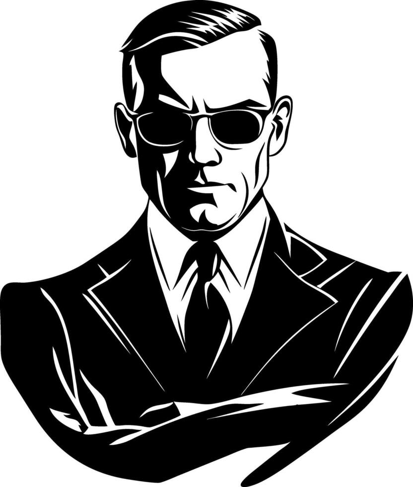 Illustration of Mysterious Man in Suit with Sunglasses for Graphic Design and Tattoo Art vector
