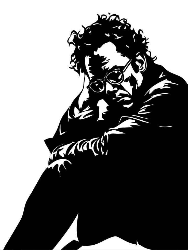 Thoughtful Man Silhouette Contemplative Art for Design and Decoration vector