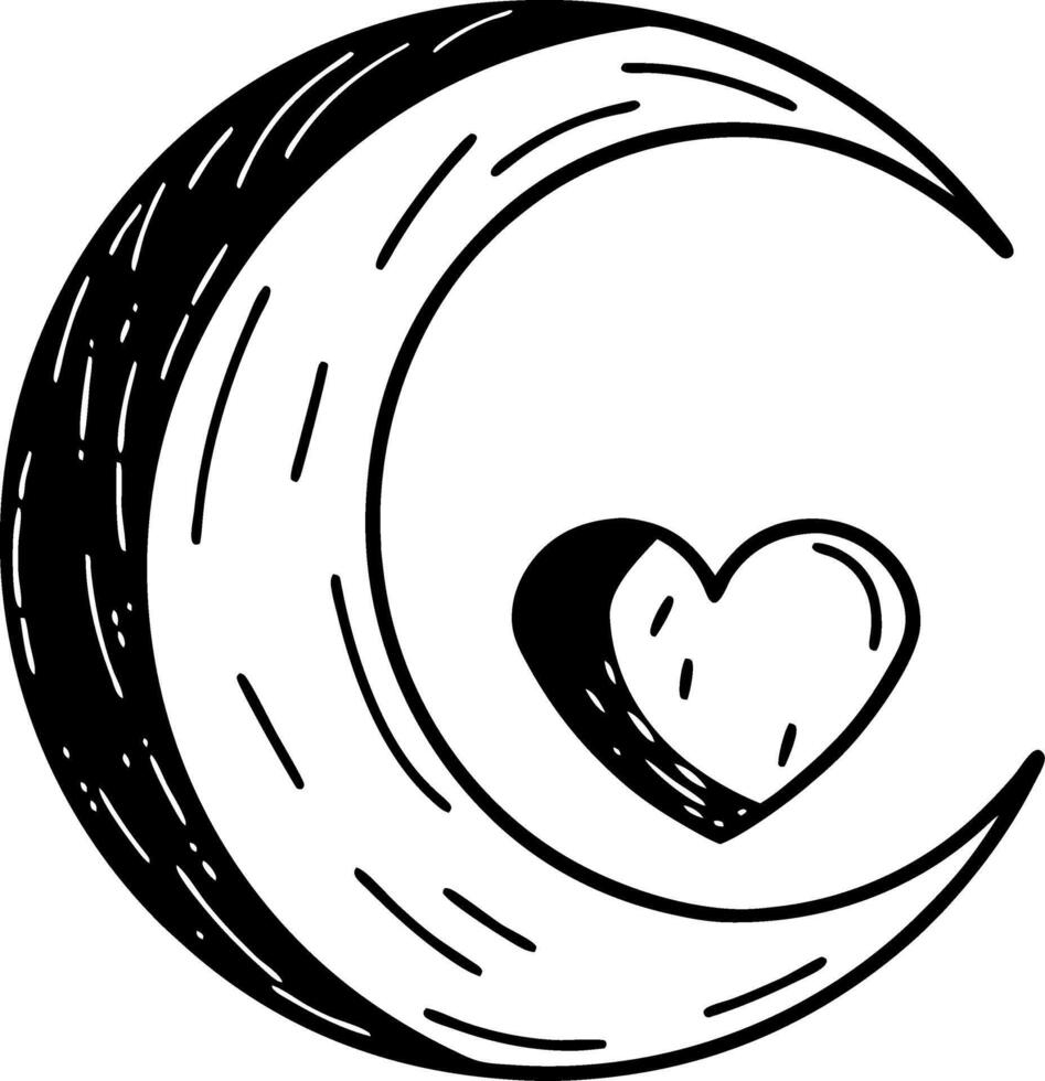 Crescent Moon Heart Design for Tattoos and Coloring Books vector