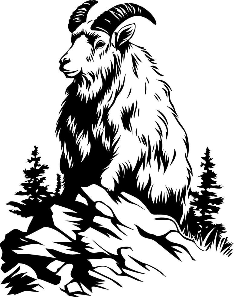 Majestic Mountain Goat Silhouette Landscape Art for Nature and Wildlife vector
