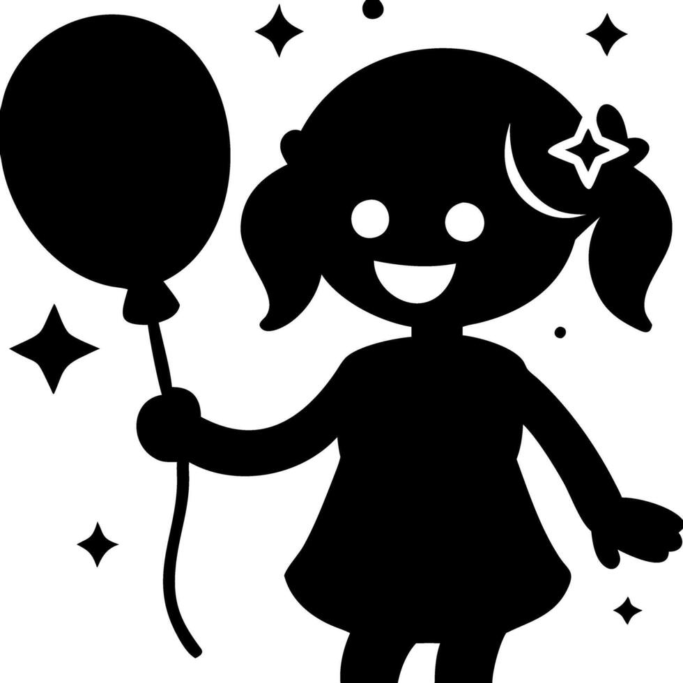 Silhouette of Happy Girl with Balloon and Stars for Kids Party Design and Craft Projects vector
