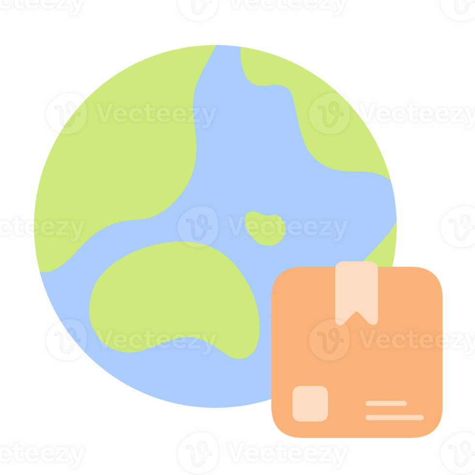 cute online shopping store illustration, package and globe or world png