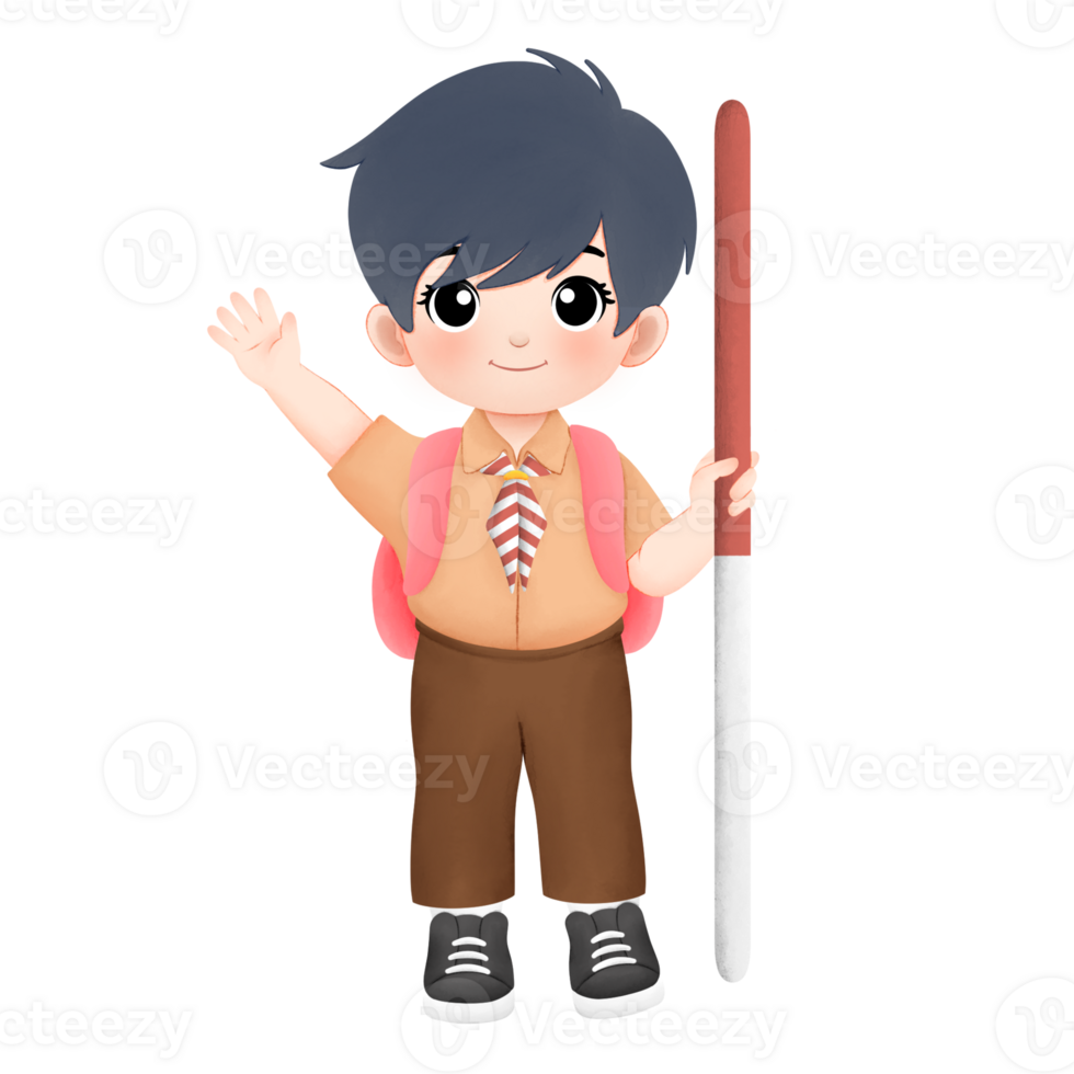 cheerful scout kid watercolor illustration, a boy waving his hand png