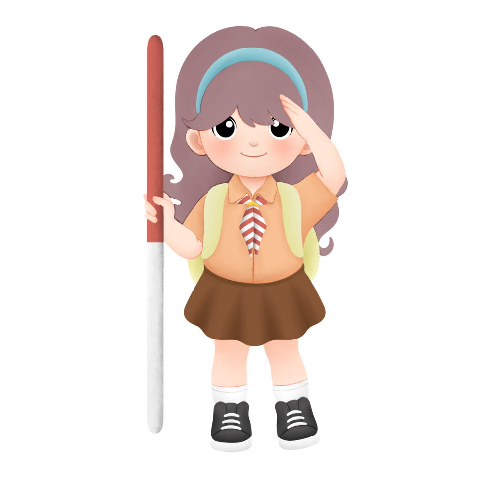 cheerful scout kid watercolor illustration, salute gesture png