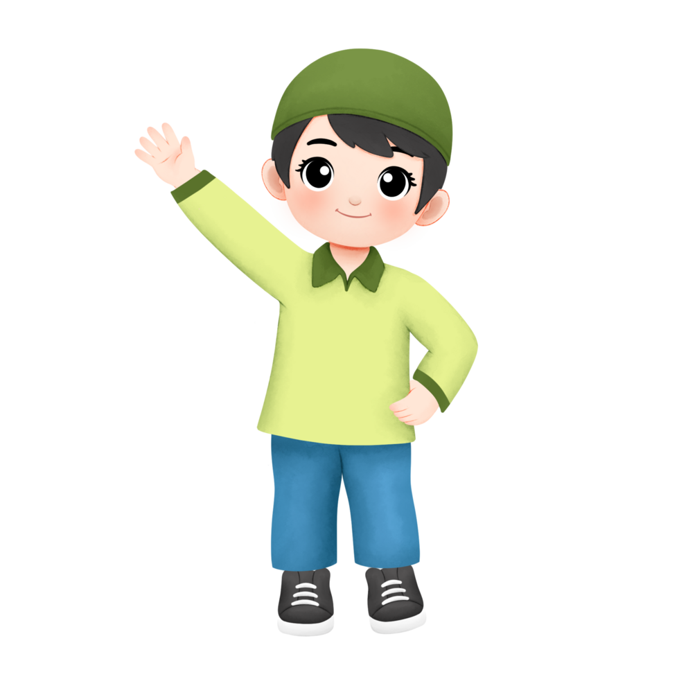happy kid greeting ramadan, waving hand gesture png