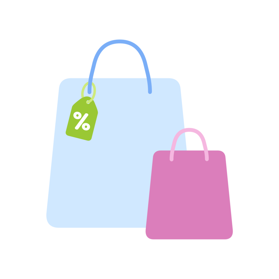 cute online shopping store illustration, two bag with discount tag png