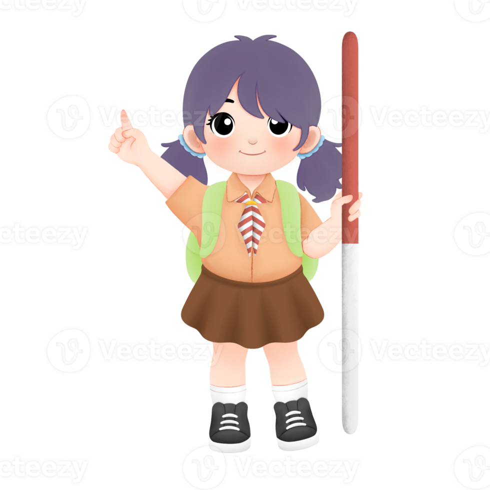cheerful scout kid watercolor illustration, a girl pointing her finger png