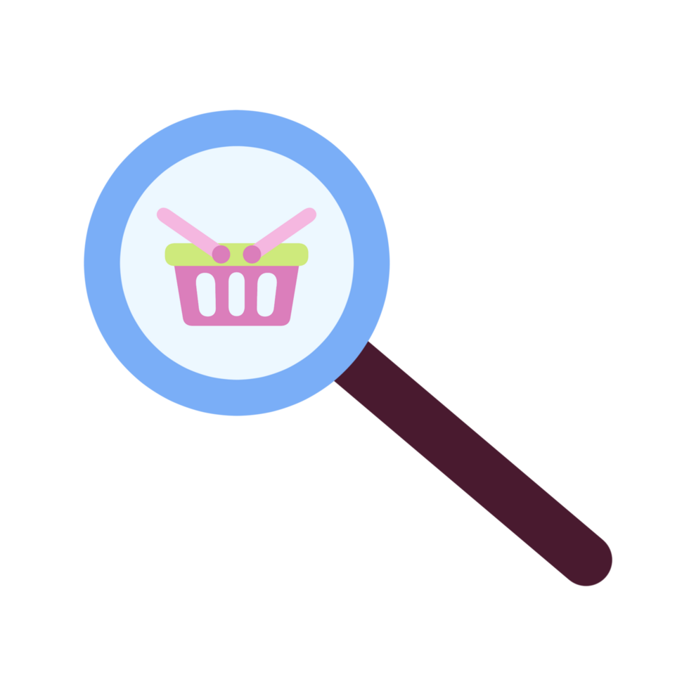 cute online shopping store illustration, magnify glass with cart png