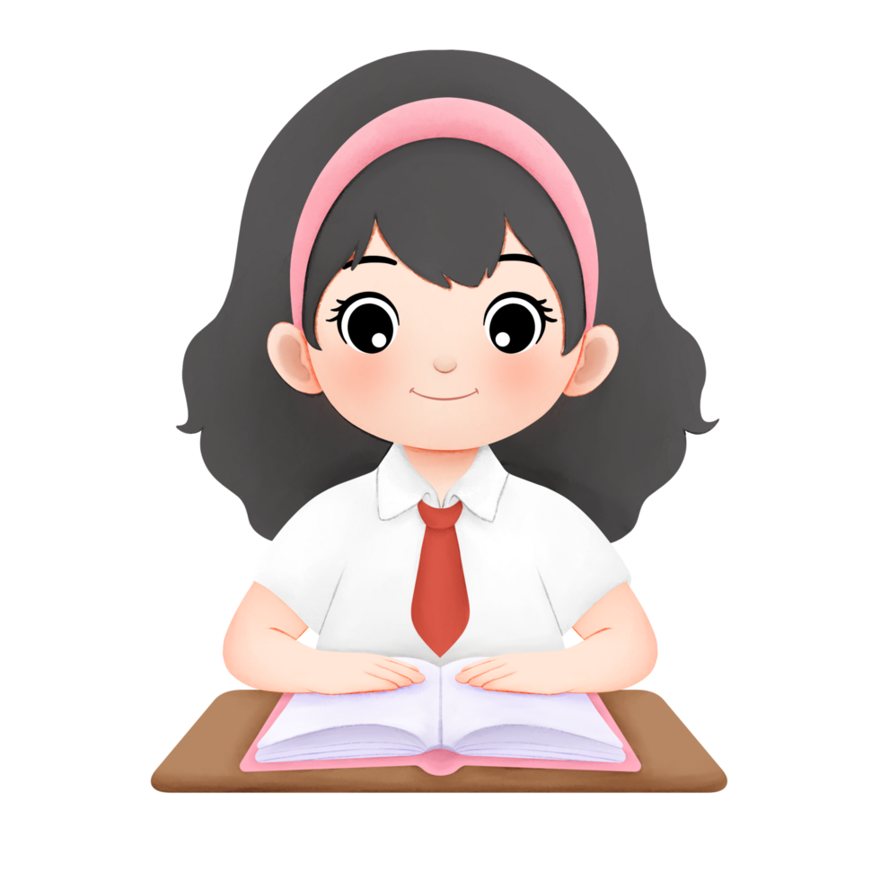 happy kid reading a pink book watercolor illustration png
