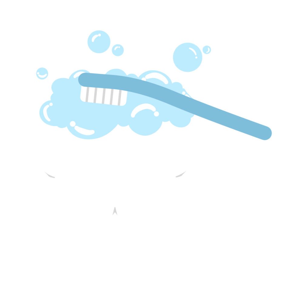 cute teeth illustration, a teeth with toothbrush, soap and bubbles png