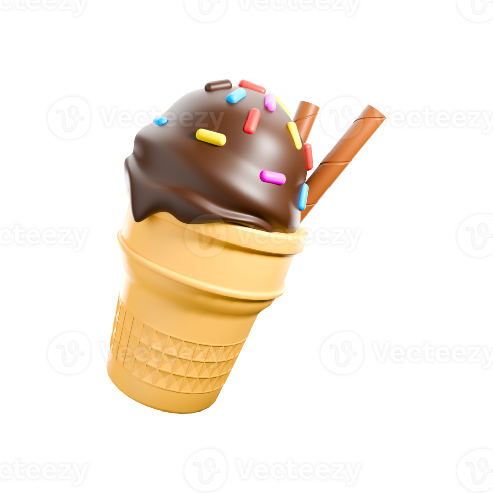 a 3D rendered illustration of chocolate ice cream cone png