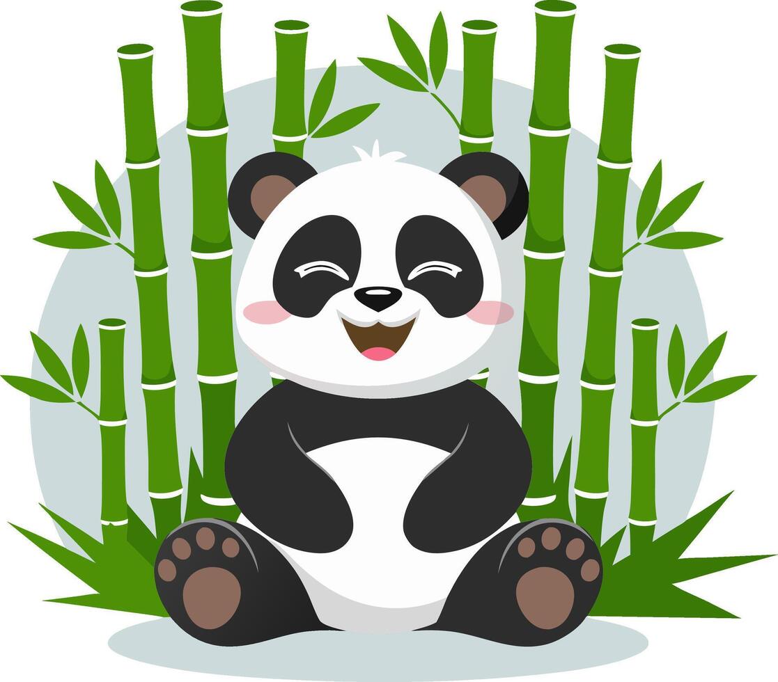 Happy Smiling Panda with Bamboo Background Illustration vector
