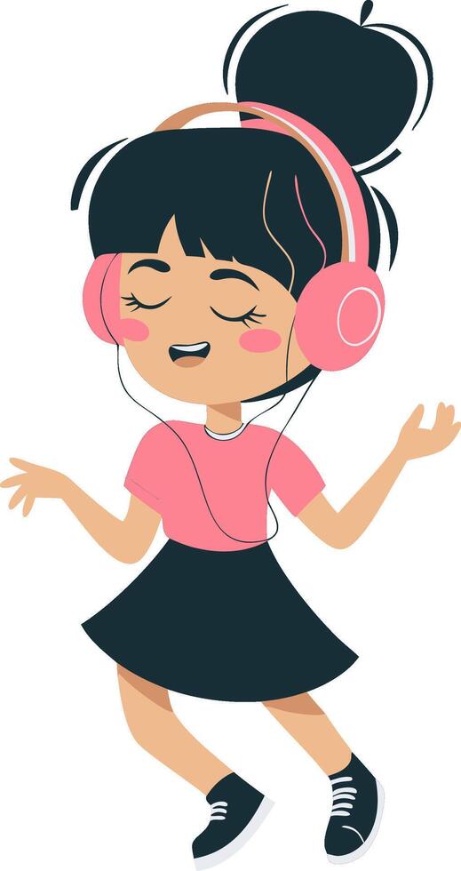 Cute Girl Listening to Music with Headphones Illustration vector