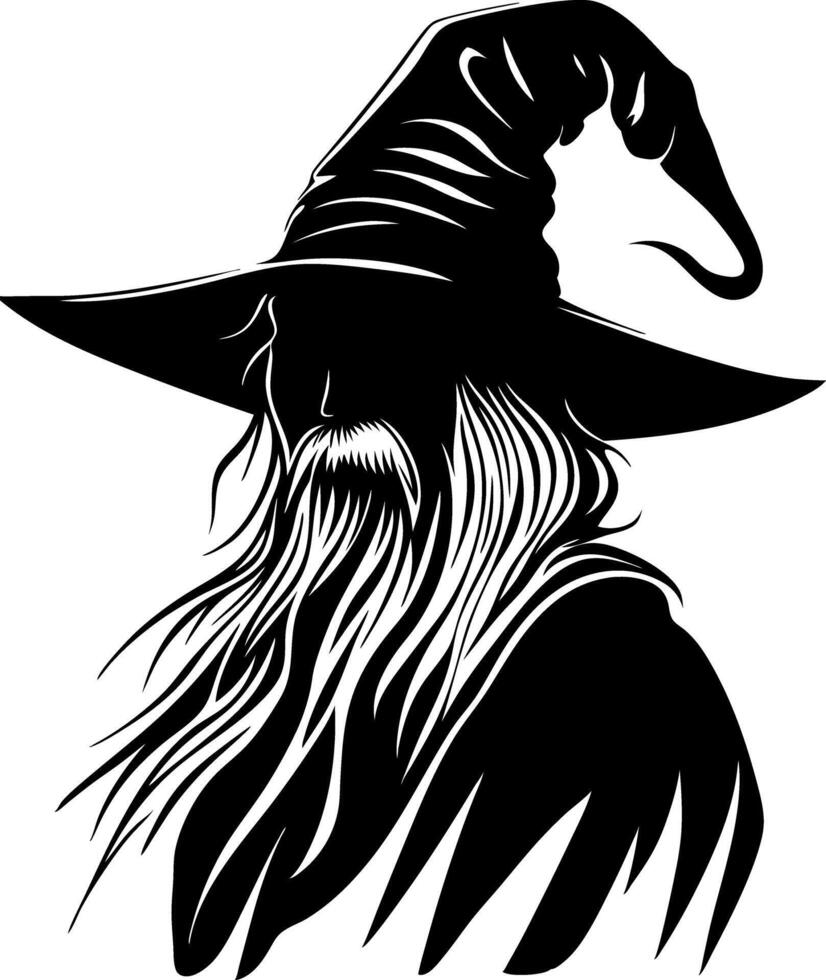 Wizard Silhouette Illustration Mystical Hat and Beard Design for Tattoos or Posters vector