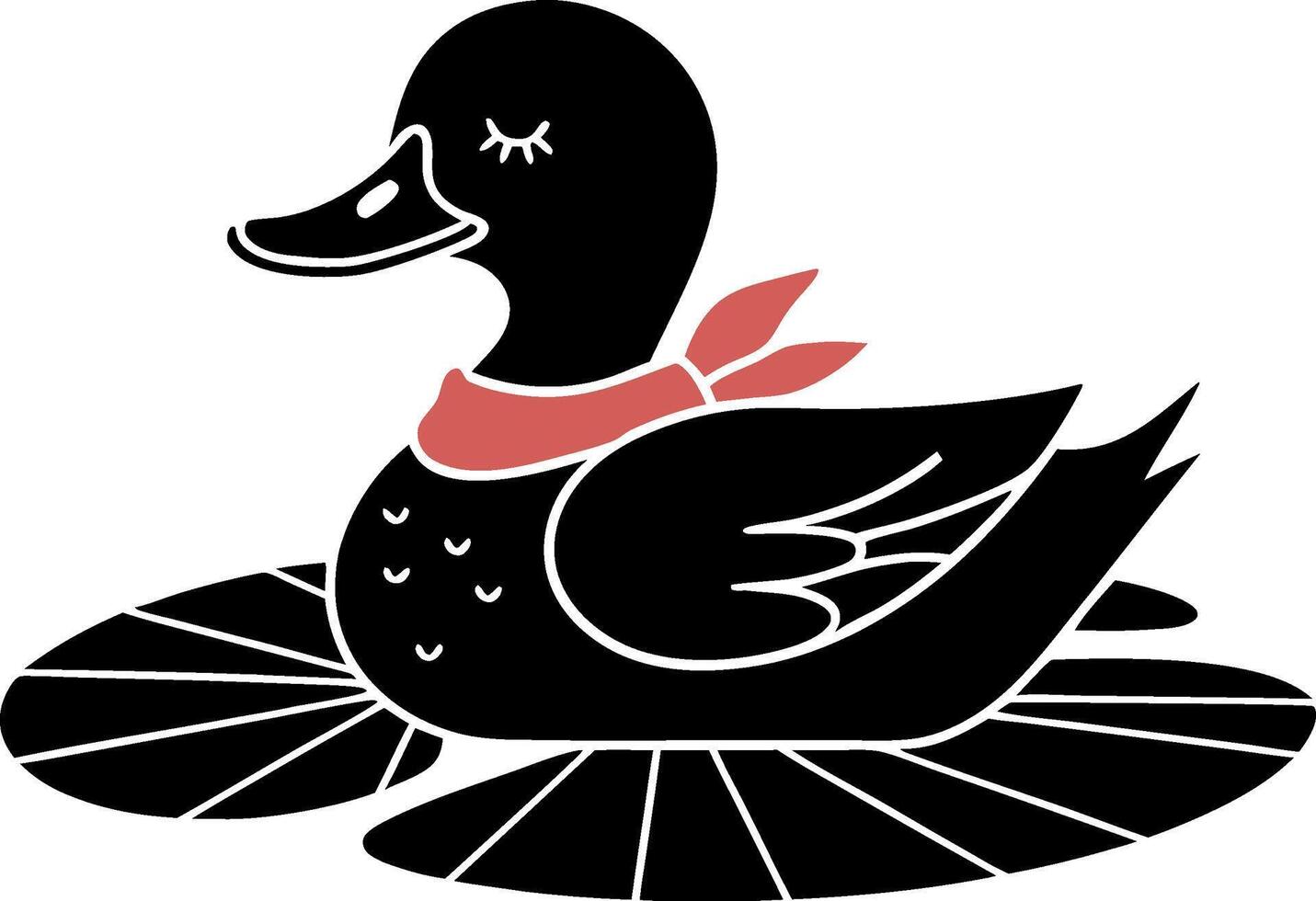 Cute Duck with Red Scarf on Water Lily Pad Illustration vector