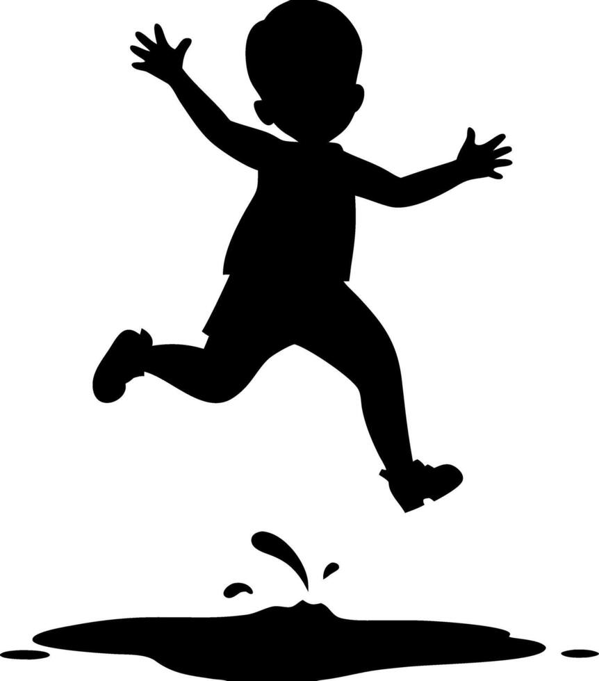 Silhouette of Child Jumping in Puddle Playful Illustration vector