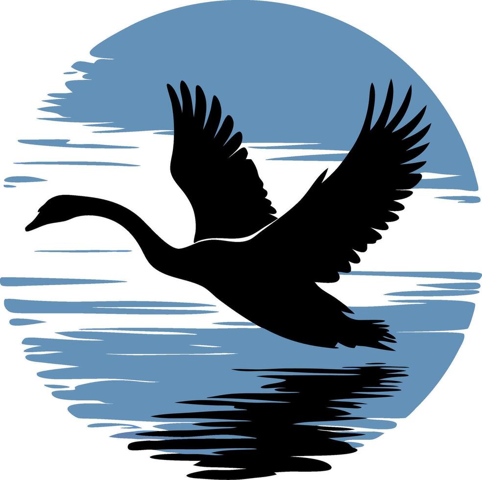 Silhouette Swan Flying Over Water in Nature Illustration vector