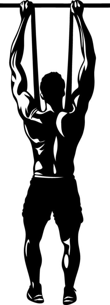 Silhouette of Muscular Man Performing Pull Up Exercise for Fitness Designs vector