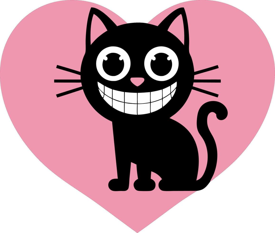 Cute Smiling Black Cat with Heart Background Illustration vector