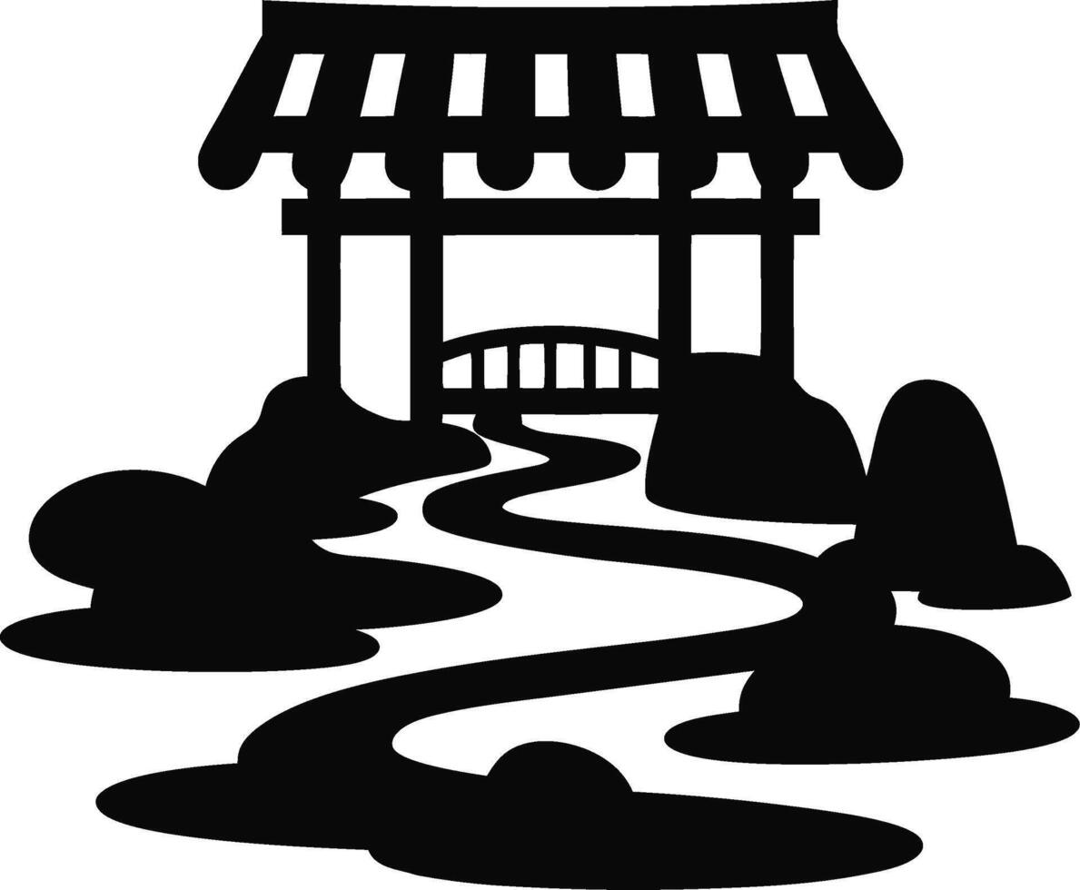 Japanese Garden Scene with Pagoda and Bridge for Illustrations and Decor vector