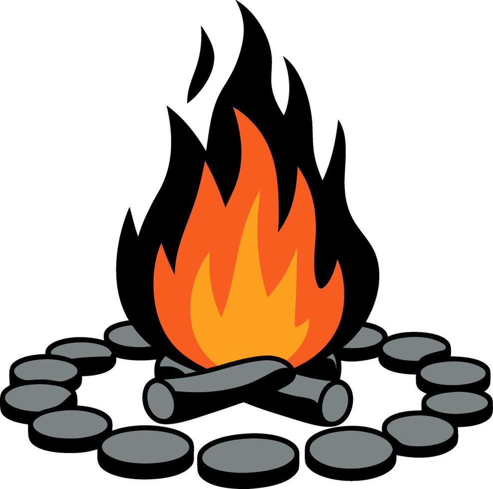 Campfire Flames with Stone Circle Illustration for Outdoor and Camping Themes vector