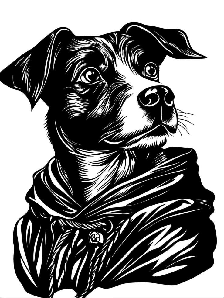 Intricate Black Illustration of Dog in Cloak vector