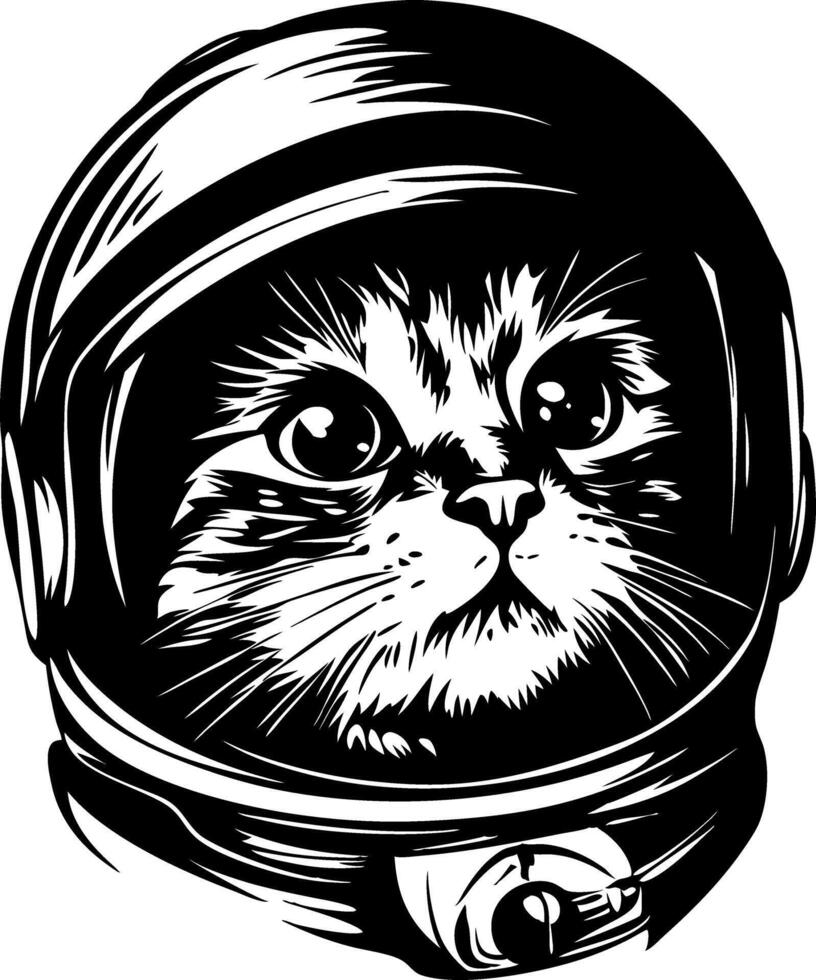 Cute Cat in Astronaut Helmet Illustration for Tattoos and Coloring Books vector