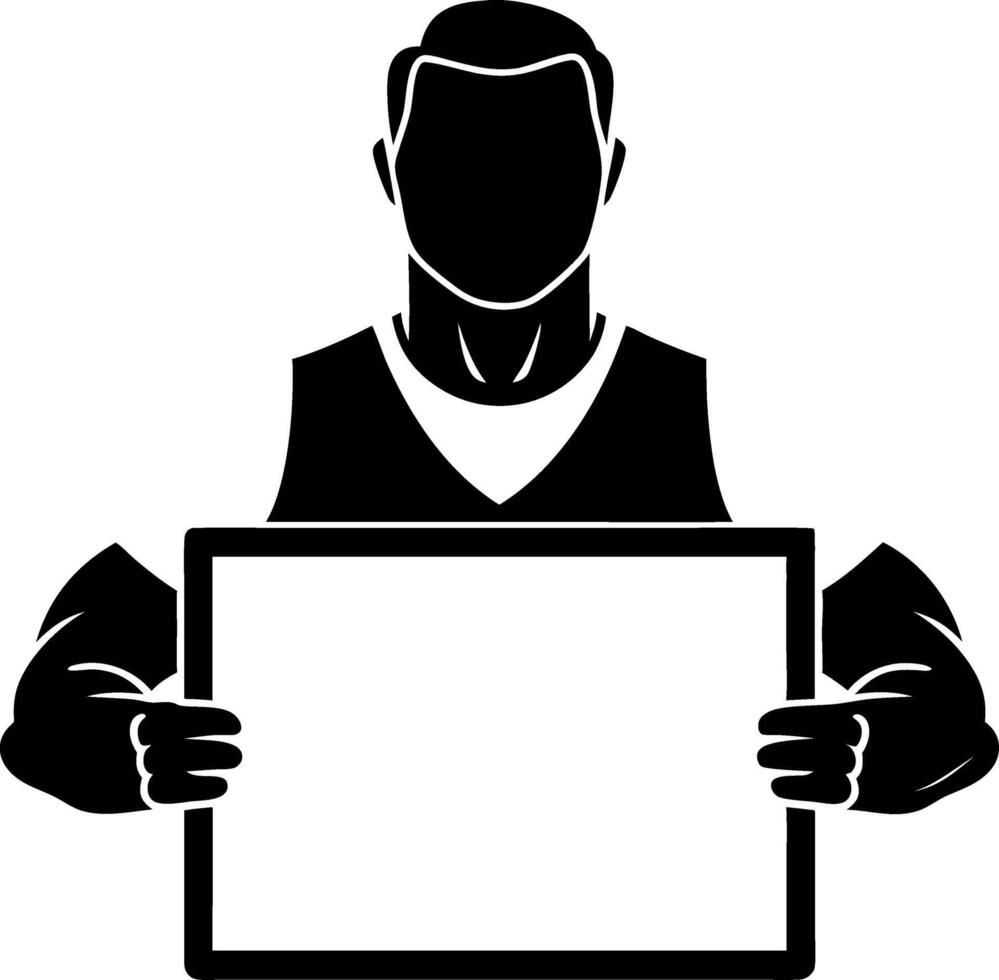 Silhouette of Muscular Figure Holding Blank Sign for Customization vector