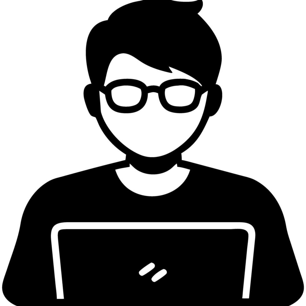 Silhouette of Person with Glasses Working on Laptop for Technology and Education Design vector