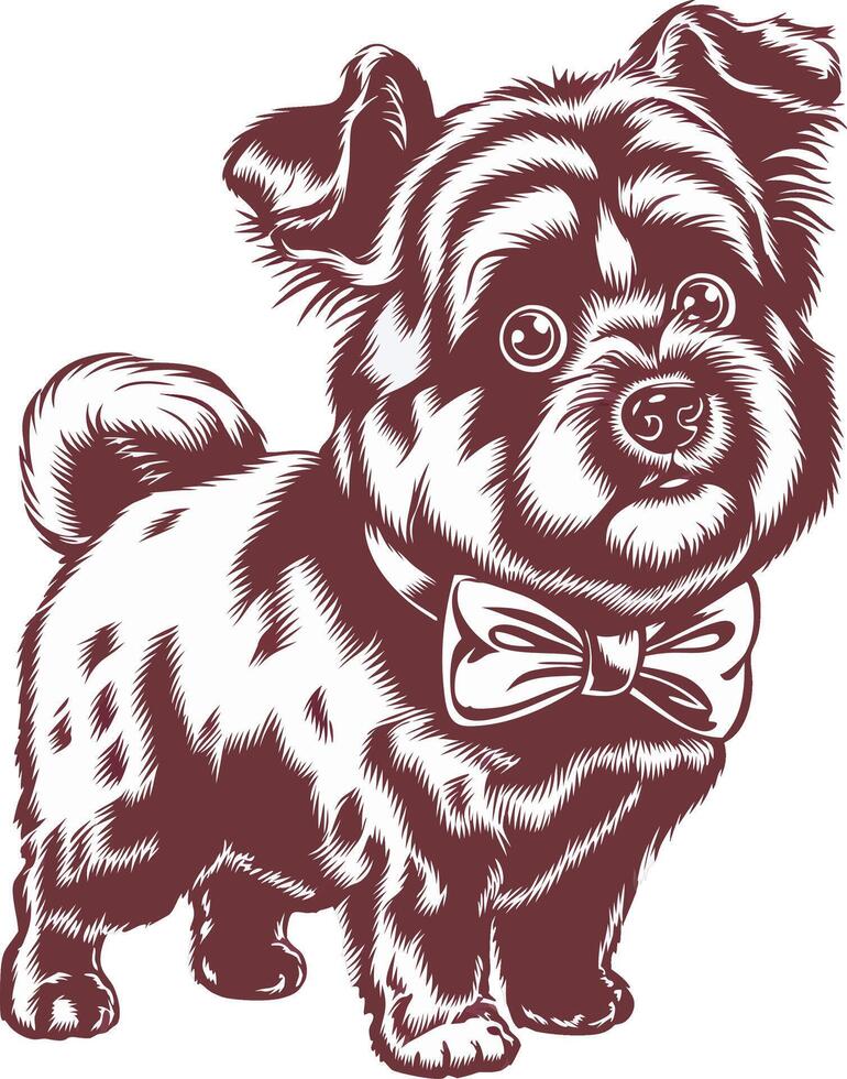 Adorable Puppy Illustration with Bow Tie for Tattoo or Coloring Book Art vector
