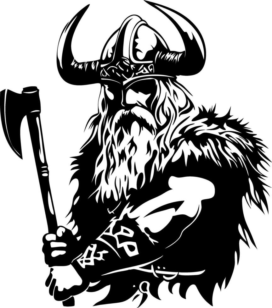 Viking Warrior Illustration with Helmet and Axe for Tattoo Design vector