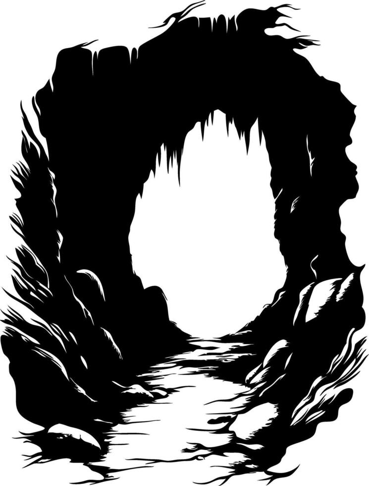 Dark Mysterious Cavern Silhouette for Creative Design Projects vector