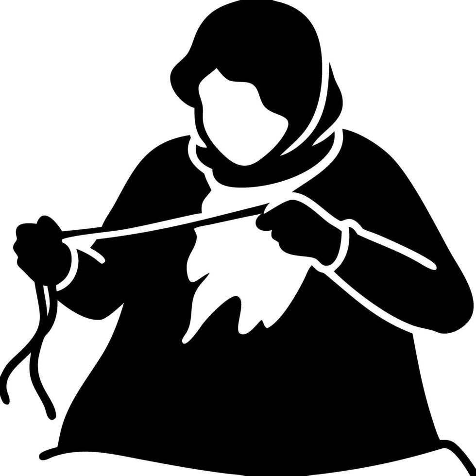 Silhouette Woman Knitting Cozy Winter Scarf Illustrative Design vector