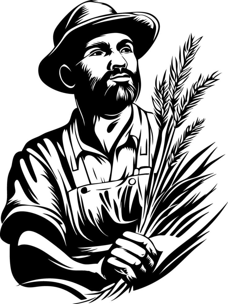 Rustic Farmer Holding Wheat Symbolizing Agriculture and Harvest in Art vector